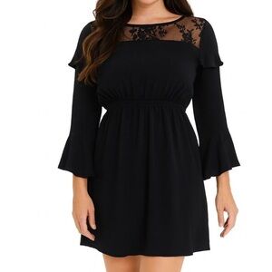 Express dress black bell sleeve elastic waist lace upper SZ SM